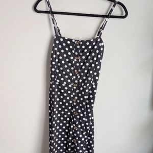 Berydress Polka Dot Button Front Sun Dress Navy and  White Size L Cotton Blend